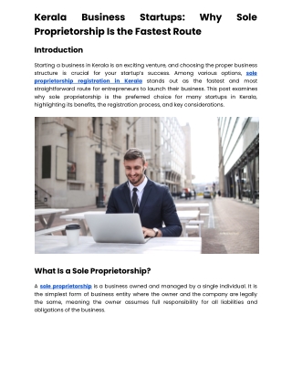 Kerala Business Startups_ Why Sole Proprietorship Is the Fastest Route