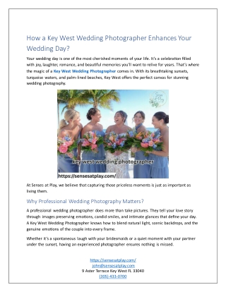 How a Key West Wedding Photographer Enhances Your Wedding Day