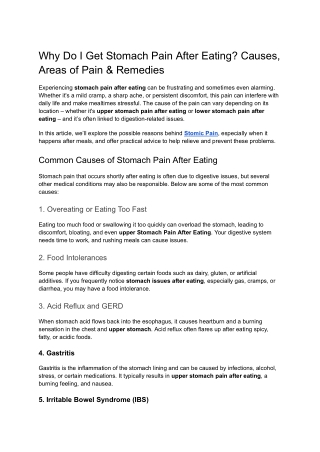 Why Do I Get Stomach Pain After Eating? Causes, Areas of Pain & Remedies
