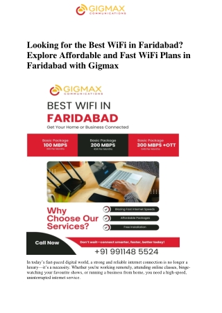 Looking for the Best WiFi in Faridabad Explore Affordable and Fast WiFi Plans in Faridabad with Gigmax.docx