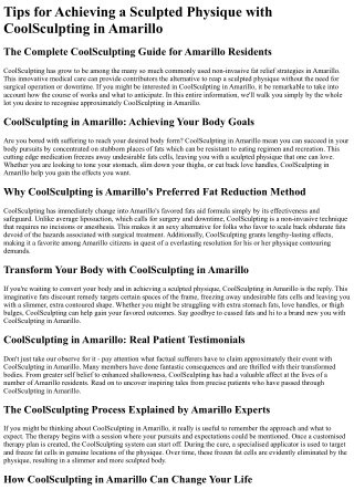 Tips for Achieving a Sculpted Physique with CoolSculpting in Amarillo