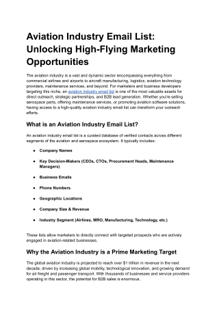 Aviation Industry Email List: Unlocking High-Flying Marketing Opportunities