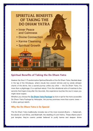 Spiritual Benefits of Taking the Do Dham Yatra