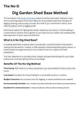 The No-Dig Garden Shed Base Method