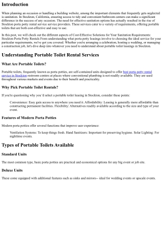 Cost-Effective Solutions for Your Sanitation Needs: Stockton Porta Potty Rentals