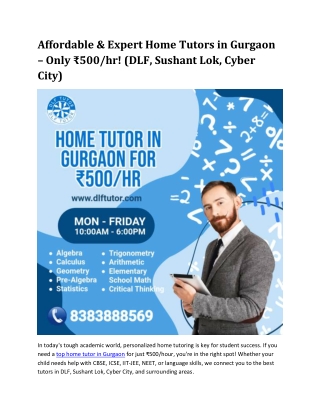 Home tutor in Gurgaon for ₹ 500/hr | Best Home teacher in Gurgaon