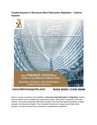 Reliable Structural Steel Fabrication in Rajasthan by Fabiron Exports