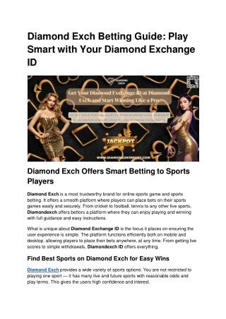 Get Your Diamond Exchange ID from Diamond Exch for Smart Play