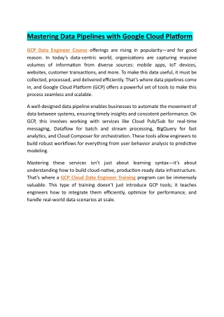 The Best GCP Data Engineering Course in Ameerpet