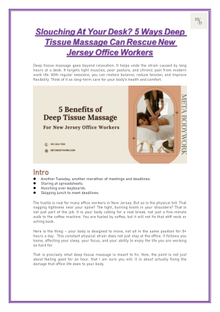 Slouching at Your Desk? 5 Ways Deep Tissue Massage Can Rescue New Jersey Office