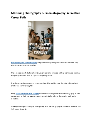 Mastering Photography & Cinematography: A Creative Career Path