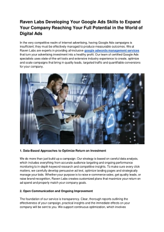 Raven Labs Developing Your Google Ads Skills to Expand Your Company Reaching Your Full Potential in the World of Digital