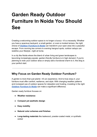 Garden Ready Outdoor Furniture In Noida You Should See