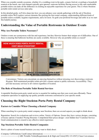 Producing a Comfortable Outdoor Experience with Stockton Portable Toilets