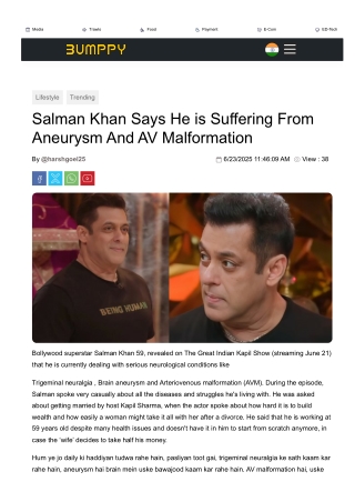 Salman Khan Reveals Battle with Brain Aneurysm and AV Malformation on Kapil Shar