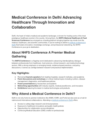 Medical Conference in Delhi Advancing Healthcare Through Innovation and Collabor