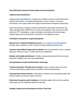 Smart Blockchain Systems Driving Cryptocurrency Development