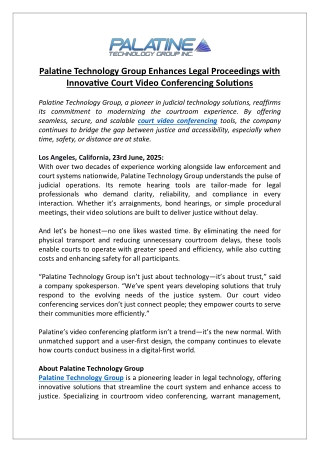 Palatine Technology Group Enhances Legal Proceedings with Innovative Court Video Conferencing Solutions