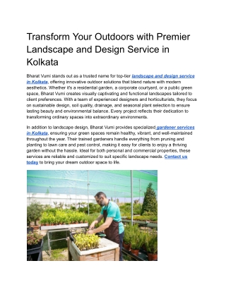 Transform Your Outdoors with Premier Landscape and Design Service in Kolkata