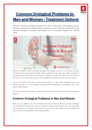 Common Urological Problems in Men and Women - Treatment Options