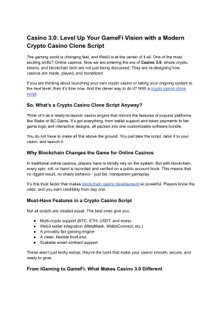 Casino 3.0 Level Up Your GameFi Vision with a Modern Crypto Casino Clone Script