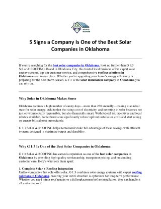 5 Signs a Company Is One of the Best Solar Companies in Oklahoma