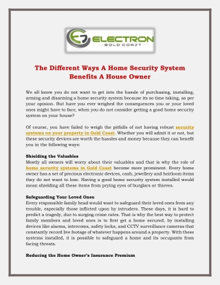 The Different Ways A Home Security System Benefits A House Owner