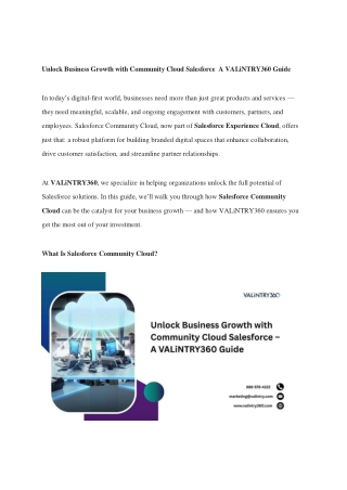 Unlock Business Growth with Community Cloud Salesforce  A VALiNTRY360 Guide