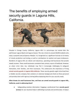 The benefits of employing armed security guards in Laguna Hills, California