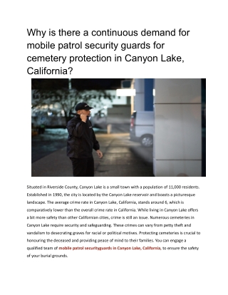 Why is there a continuous demand for mobile patrol security guards for cemetery protection in Canyon Lake, California