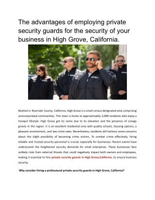 The advantages of employing private security guards for the security of your business in High Grove, California