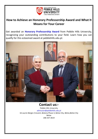 How to Achieve an Honorary Professorship Award and What It Means for Your Career