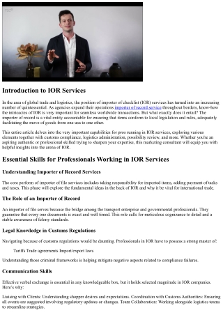 Key Skills Required for IOR Experts Providing Crucial Services in Global Commerc