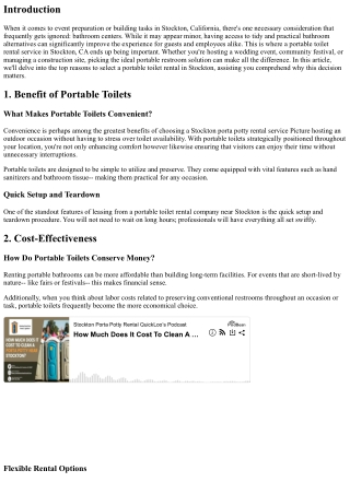 Leading Factors to Pick a Portable Toilet Rental in Stockton, CA