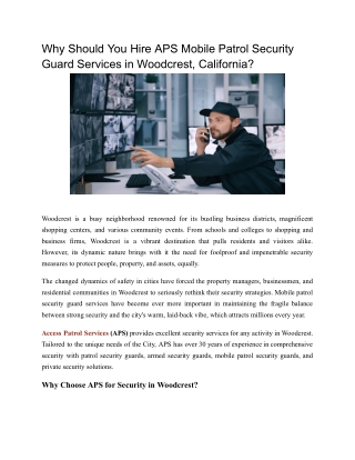 Why Should You Hire APS Mobile Patrol Security Guard Services in Woodcrest, California