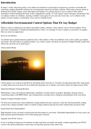 **Affordable Environmental Control Options That Fit Any Budget**