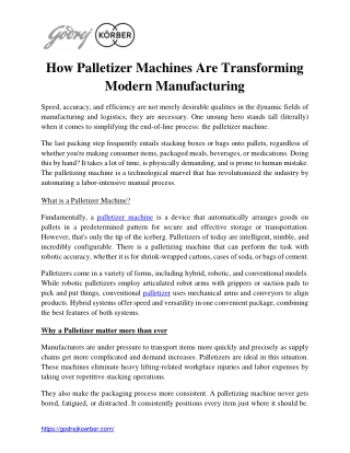 How Palletizer Machines Are Transforming Modern Manufacturing