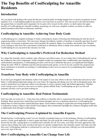 The Top Benefits of CoolSculpting for Amarillo Residents