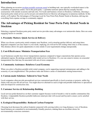 The Benefits of Picking Resident for Your Porta Potty Rental Needs in Stockton
