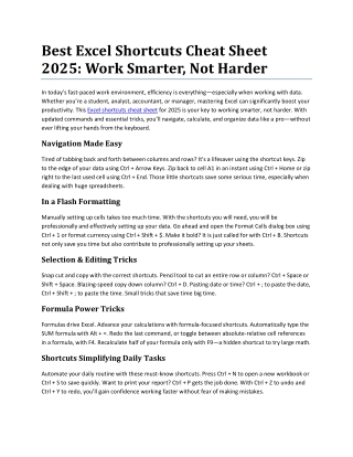 Best Excel Shortcuts Cheat Sheet 2025