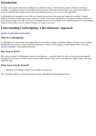 Trust Your Body to the Best Coolsculpting Services in Amarillo