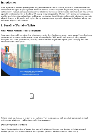 Leading Factors to Pick a Portable Toilet Rental in Stockton, CA