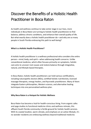 Discover the Benefits of a Holistic Health Practitioner in Boca Raton