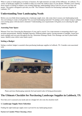 The Ultimate Checklist for Purchasing Landscape Supplies in Lubbock, TX