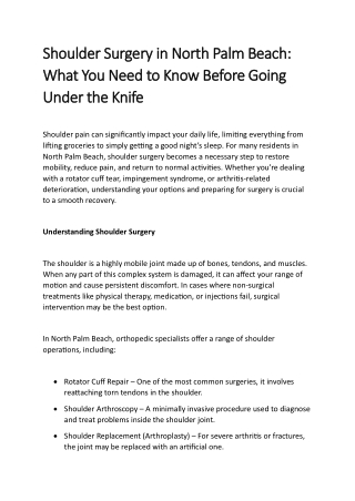 Shoulder Surgery in North Palm Beach What You Need to Know Before Going Under the Knife