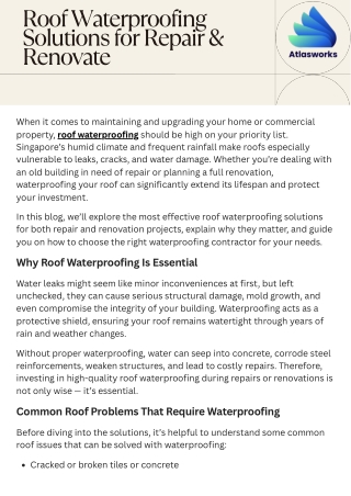 Roof Waterproofing Solutions for Repair & Renovate