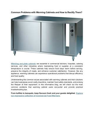 Common Problems with Warming Cabinets and How to Rectify Them
