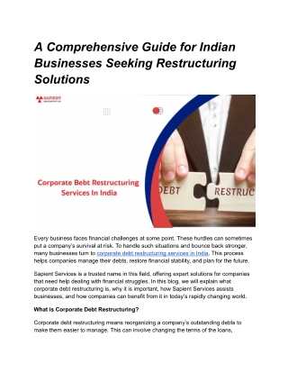 corporate debt restructuring services in india