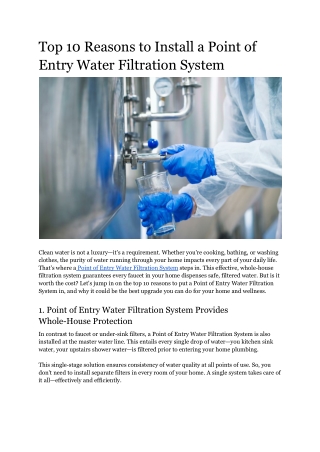 Top 10 Reasons to Install a Point of Entry Water Filtration System