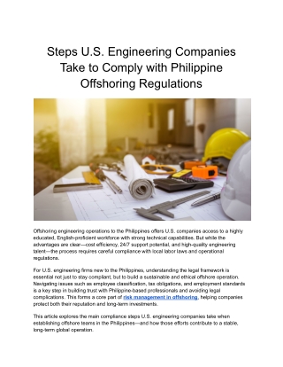 Steps U.S. Engineering Companies Take to Comply with Philippine Offshoring Regulations